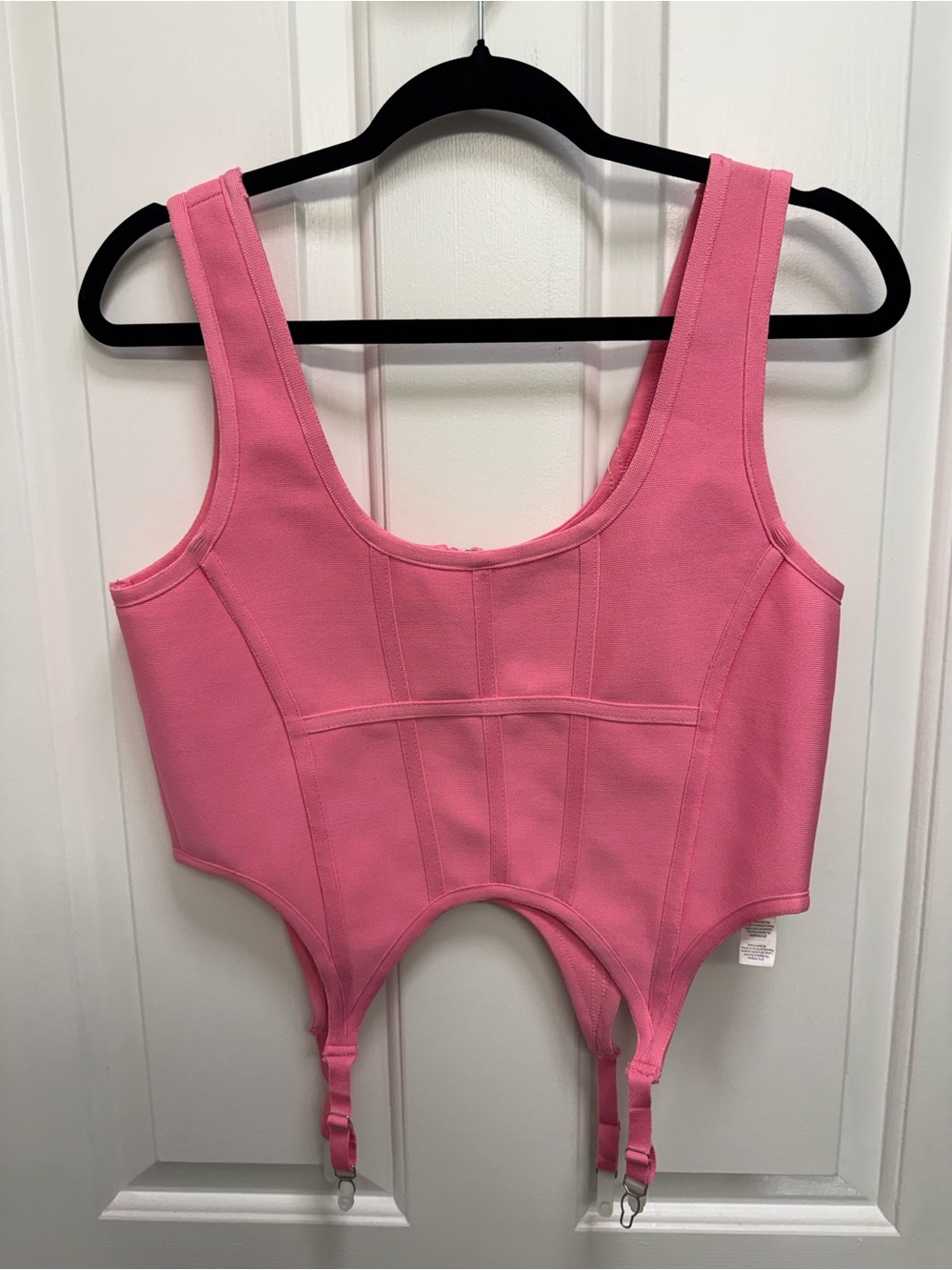 Candy Pink Bandage Stirrup Hem Structured Crop Top